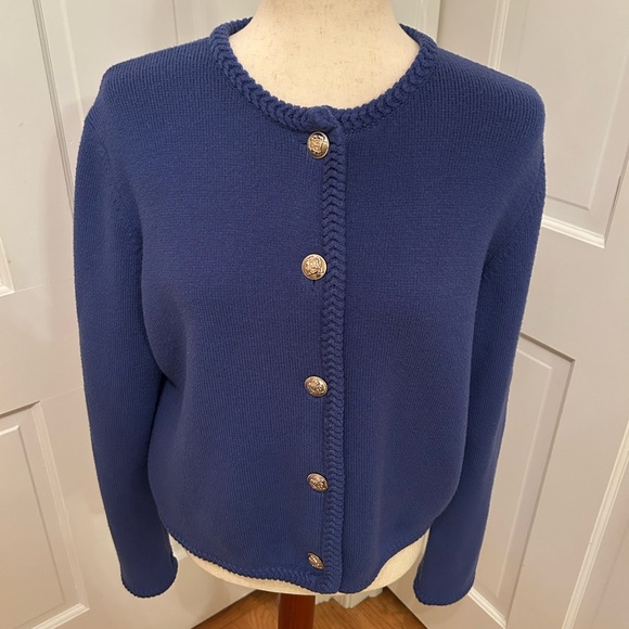 NWOT Ann Taylor Braided Trim Sweater Jacket Blue w Gold Buttons Sz Large - Picture 6 of 11